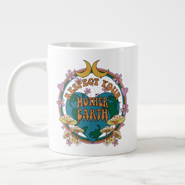 70's Retro Mother Earth Graphic Large Coffee Mug (Left)