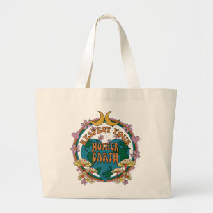 70's Retro Mother Earth Graphic Large Tote Bag