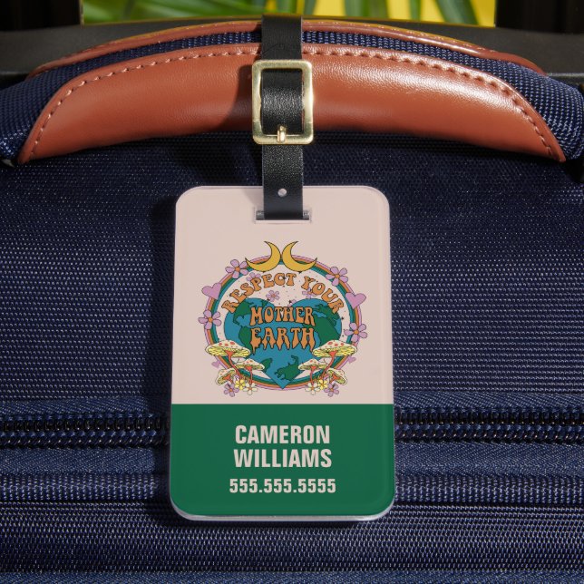 70's Retro Mother Earth Graphic Luggage Tag (Front Insitu 2)