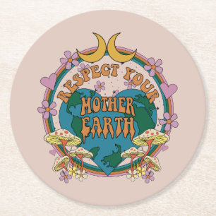 70's Retro Mother Earth Graphic Round Paper Coaster