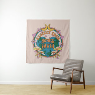70's Retro Mother Earth Graphic Tapestry