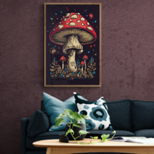 70s Retro Mushroom AI Art   Psychedelic Vintage Poster
