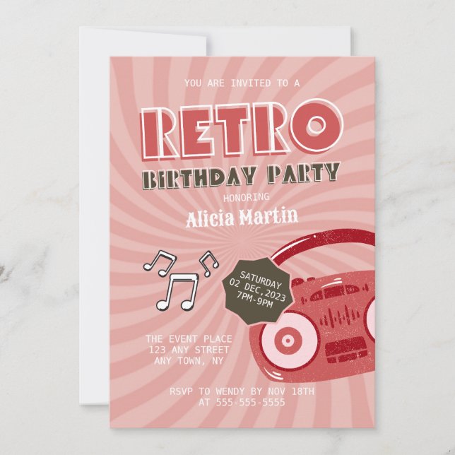 70s Retro Music Birthday Party Invitation (Front)