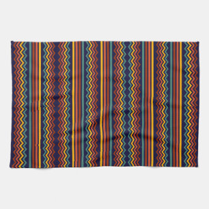 70s Retro Navy & Mustard Boho Chevron Stripes Kitchen Towel