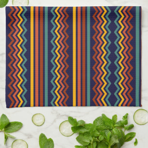 70s Retro Navy & Mustard Boho Chevron Stripes Kitchen Towel