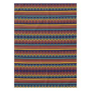 70s Retro Navy & Mustard Boho Chevron Stripes Tablecloth