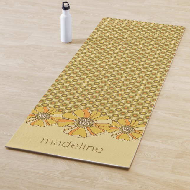 70s Retro Orange Floral Geometric Yoga Mat (In Situ)