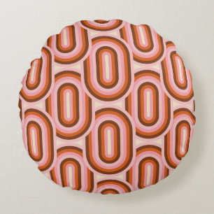 70's Retro Seamless Pattern. 60s and 70s Aesthetic Round Pillow
