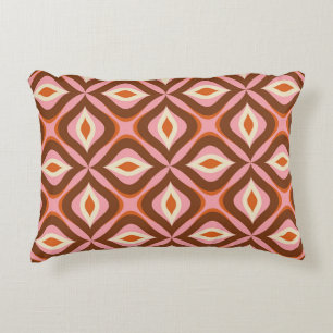 70s Retro Seamless Pattern in Orange, Brown, Pin Accent Pillow