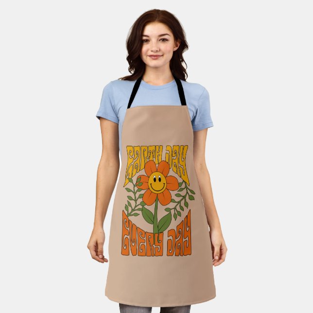 70's Retro Smiling Daisy Flower Apron (Worn)
