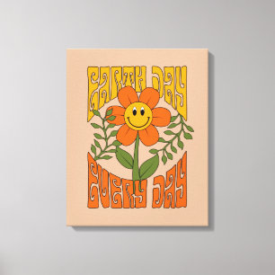 70's Retro Smiling Daisy Flower Canvas Print