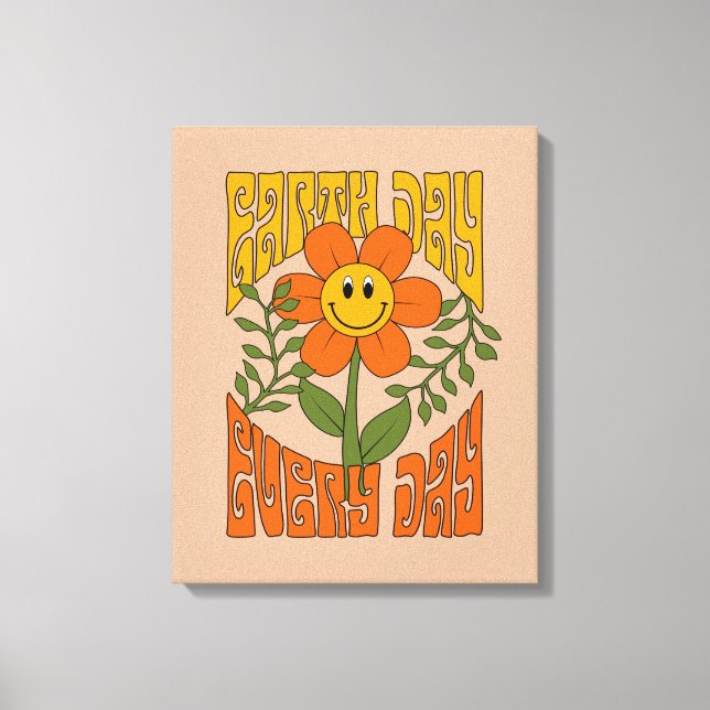 70's Retro Smiling Daisy Flower Canvas Print (Front)