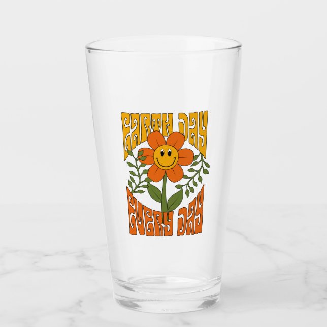 70's Retro Smiling Daisy Flower Glass (Front)