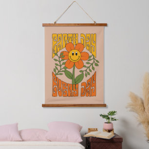 70's Retro Smiling Daisy Flower Hanging Tapestry