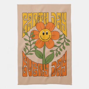 70's Retro Smiling Daisy Flower Kitchen Towel