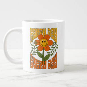70's Retro Smiling Daisy Flower Large Coffee Mug