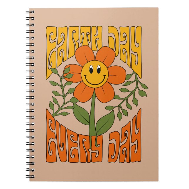 70's Retro Smiling Daisy Flower Notebook (Front)