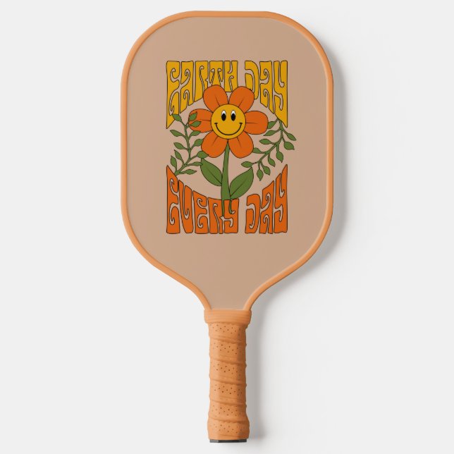 70's Retro Smiling Daisy Flower Pickleball Paddle (Front)