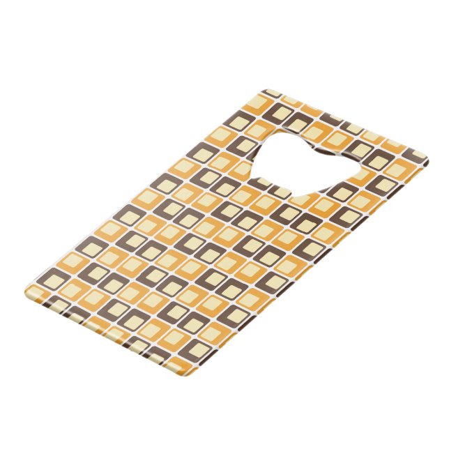 70s Retro Square Shapes Pattern Credit Card Bottle Opener (Front Angled)