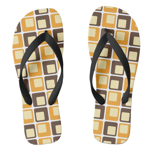 70s Retro Square Shapes Pattern Flip Flops (Footbed)