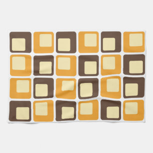 70s Retro Square Shapes Pattern Kitchen Towel