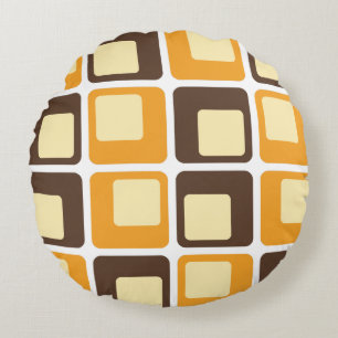 70s Retro Square Shapes Pattern Round Pillow