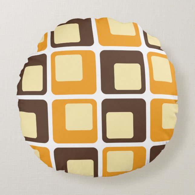 70s Retro Square Shapes Pattern Round Pillow (Front)