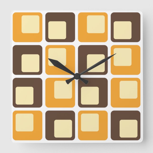 70s Retro Square Shapes Pattern Square Wall Clock (Front)