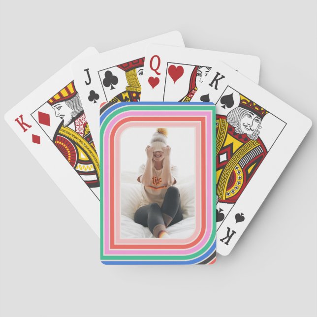 70s Retro Stripe Customizable Photo Playing Cards (Back)