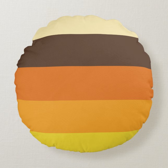70s Retro Striped Colour Pattern Round Pillow (Front)