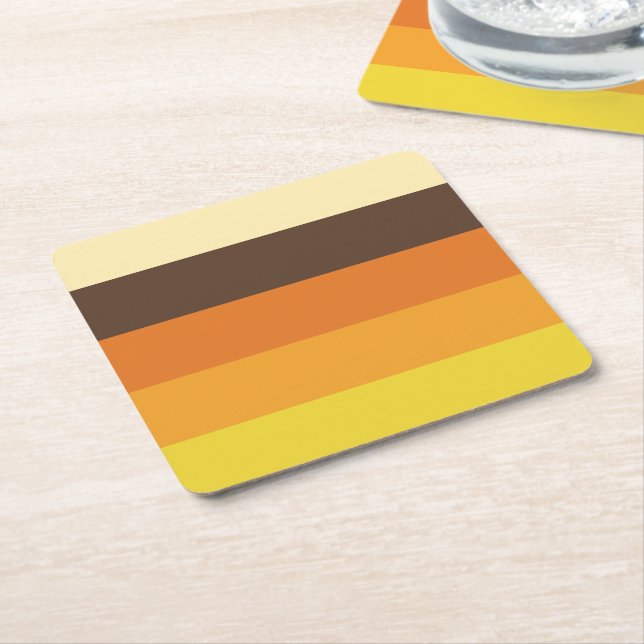70s Retro Striped Colour Pattern Square Paper Coaster (Angled)