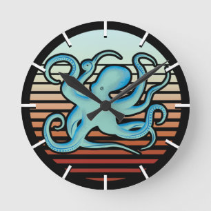 70s Retro Style Octopus Round Clock