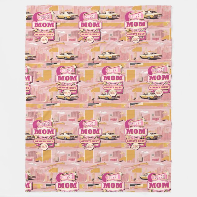70's Retro Vegas Style Super Mom Always Busy 24/7 Fleece Blanket (Front)