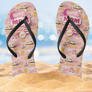 70's Retro Vegas Style Super Mom Always Busy 24/7 Flip Flops