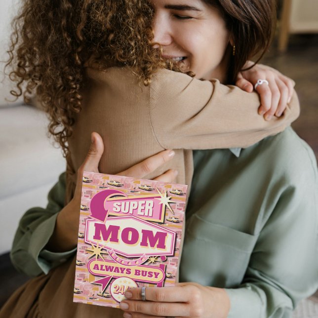 70's Retro Vegas Style Super Mom Always Busy 24/7 Holiday Card (Creator Uploaded)