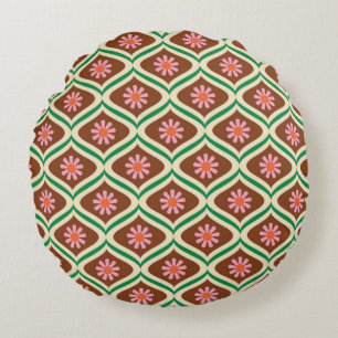 70s retro vintage floral pattern round pillow