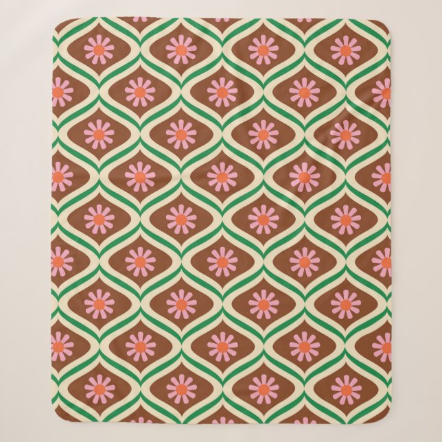 70s retro vintage floral pattern sherpa blanket (Front)