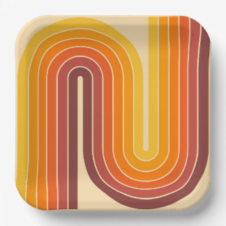 70s Retro Vintage Style Geometric Design Paper Plate