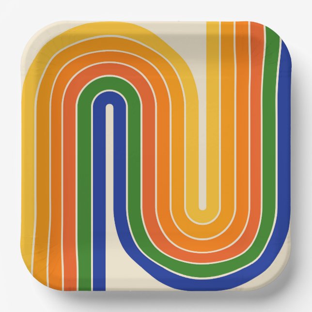 70s Retro Vintage Style Geometric Design Paper Plate (Front)