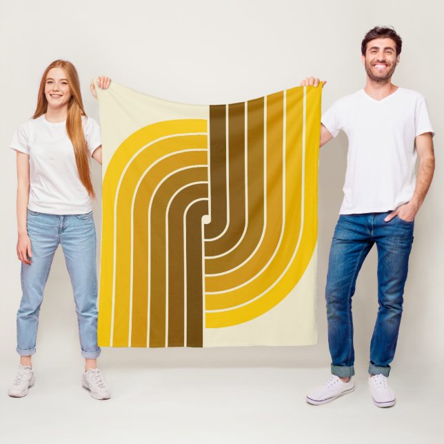 70s Retro Vintage Style Geometric Pattern Fleece Blanket (In Situ)