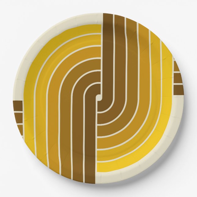 70s Retro Vintage Style Geometric Pattern Paper Plate (Front)