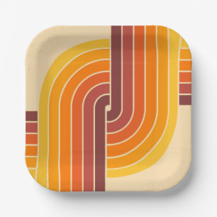 70s Retro Vintage Style Geometric Pattern Paper Plate