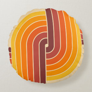 70s Retro Vintage Style Geometric Pattern Round Pillow