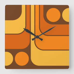 70s Retro Vintage Style Geometric Pattern Square Wall Clock