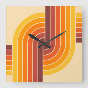 70s Retro Vintage Style Geometric Pattern Square Wall Clock