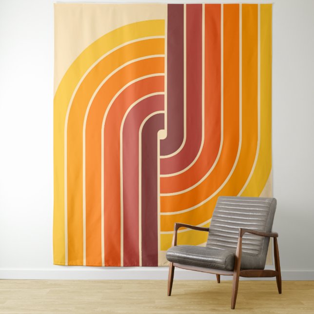 70s Retro Vintage Style Geometric Pattern Tapestry (In Situ)