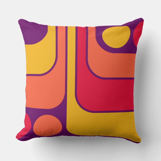 70s Retro Vintage Style Geometric Pattern Throw Pillow (Front)