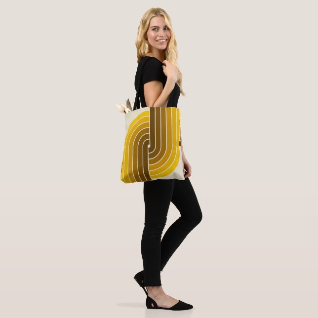 70s Retro Vintage Style Geometric Pattern Tote Bag (On Model)