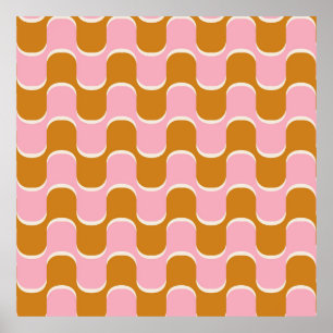 70s retro vintage wavy pattern in gold and pinkwav poster