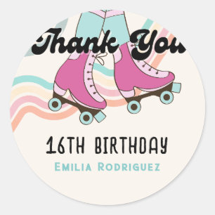 70s Rock and ROLL Roller Skating Party Favours Gif Classic Round Sticker